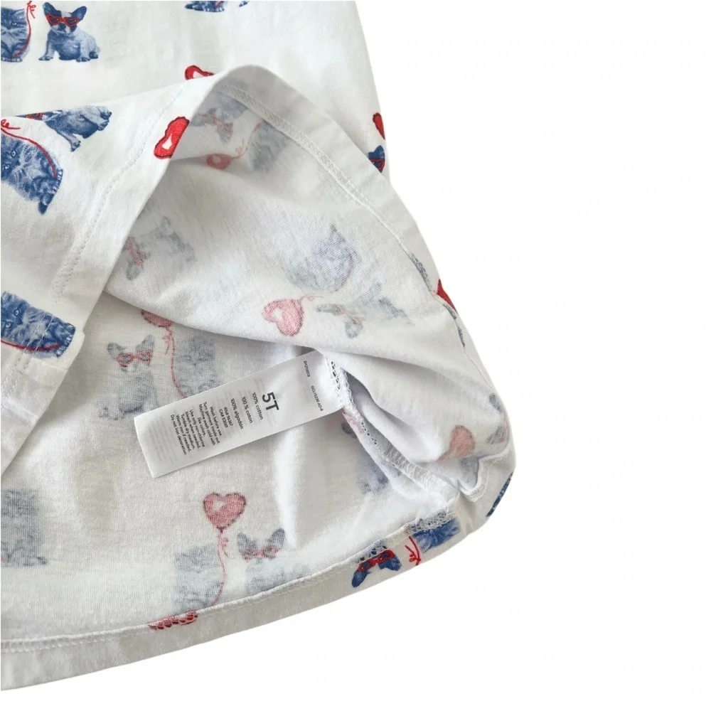 OshKosh B'gosh White and Blue Puppy & Kitten with Red Heart Print Tee | Girls 5T